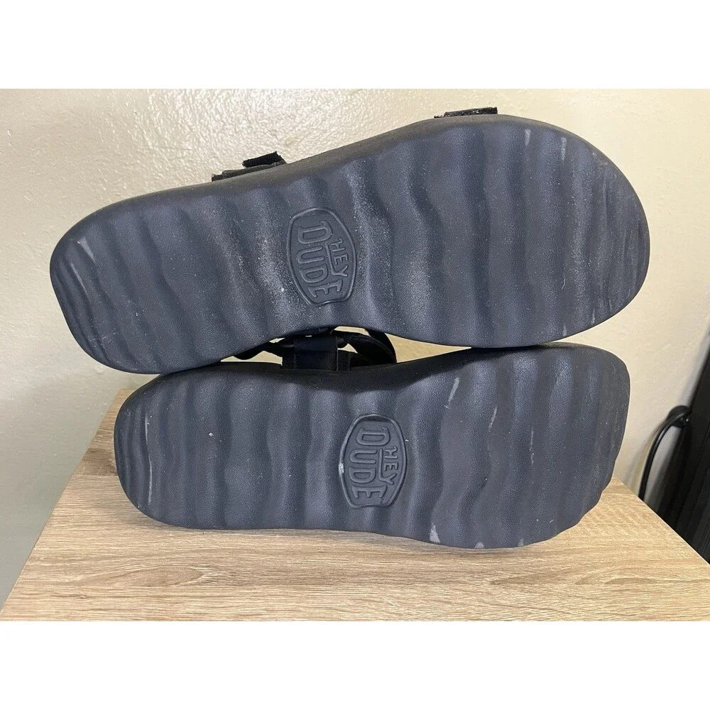 Hey Dude Men's Black Carson Sandals US Size 10 Hook And Loop Adjustable